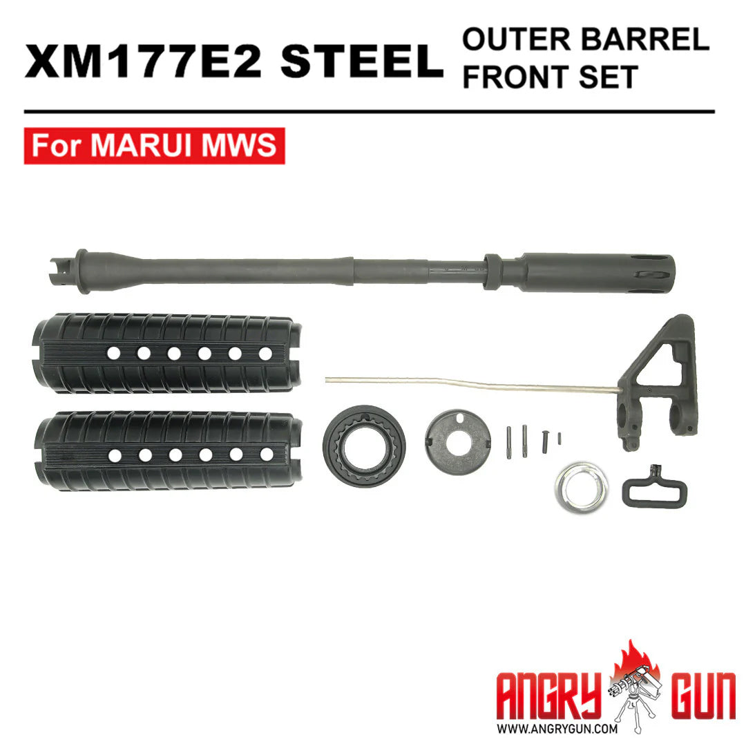 Angry Gun XM177-E2 Steel Outer Barrel Front Set for Marui MWS GBB ( 177OBS-MWS )