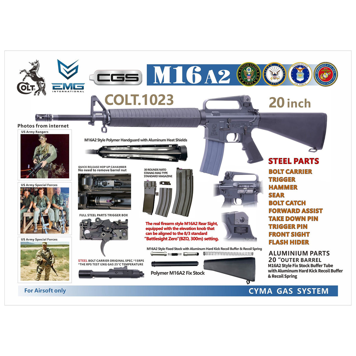 CYMA CGS COLT M16A2 Rifle GBB Airsoft ( COLT.1023 )