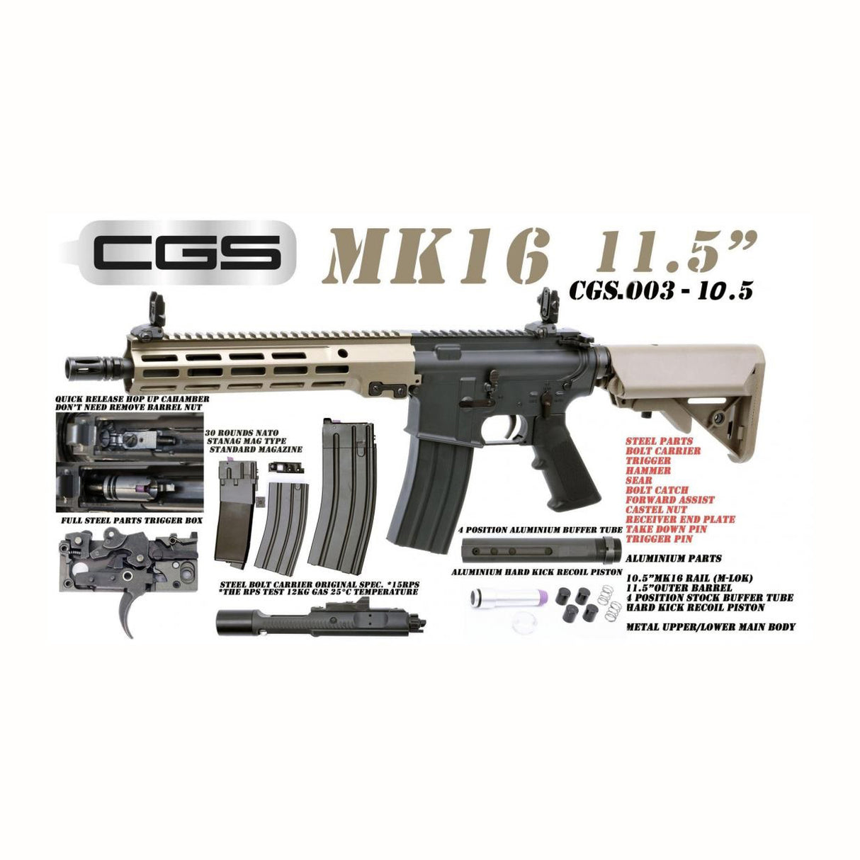 CYMA CGS 10.5 Inch MK16 Gas Blow Rifle ( CGS-003 )