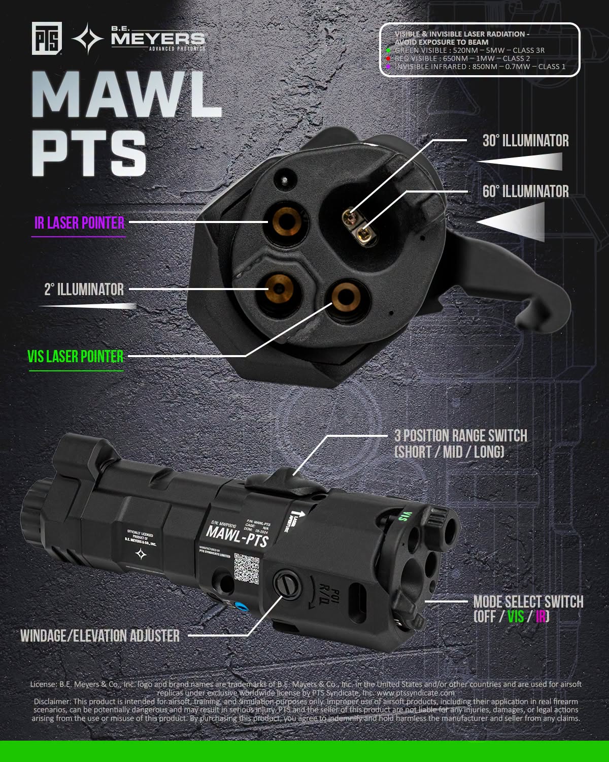 PTS B.E. MEYERS MAWL-PTS Modular Advanced Weapon Laser Bundle Kit ( MW00149 )