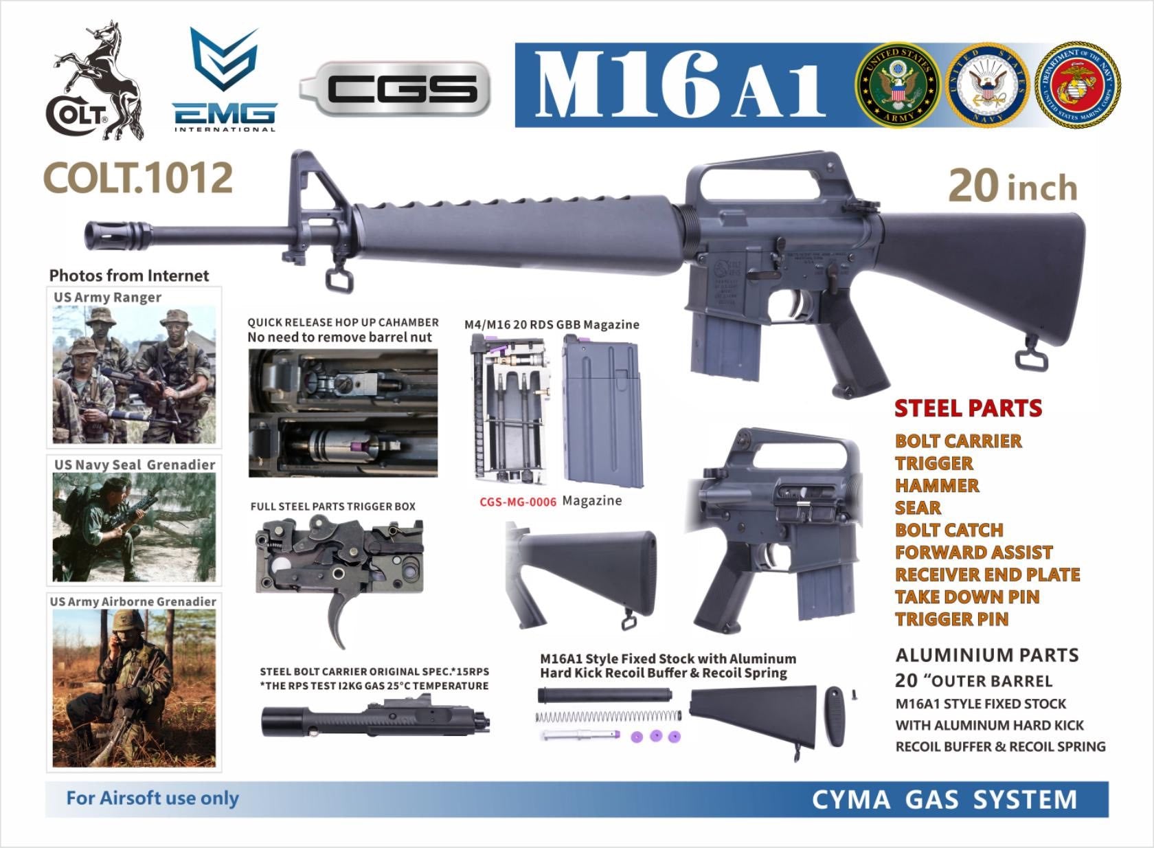 CYMA CGS COLT M603 M16A1 GBB Airsoft ( COLT.1012 ) – 18 Airsoft